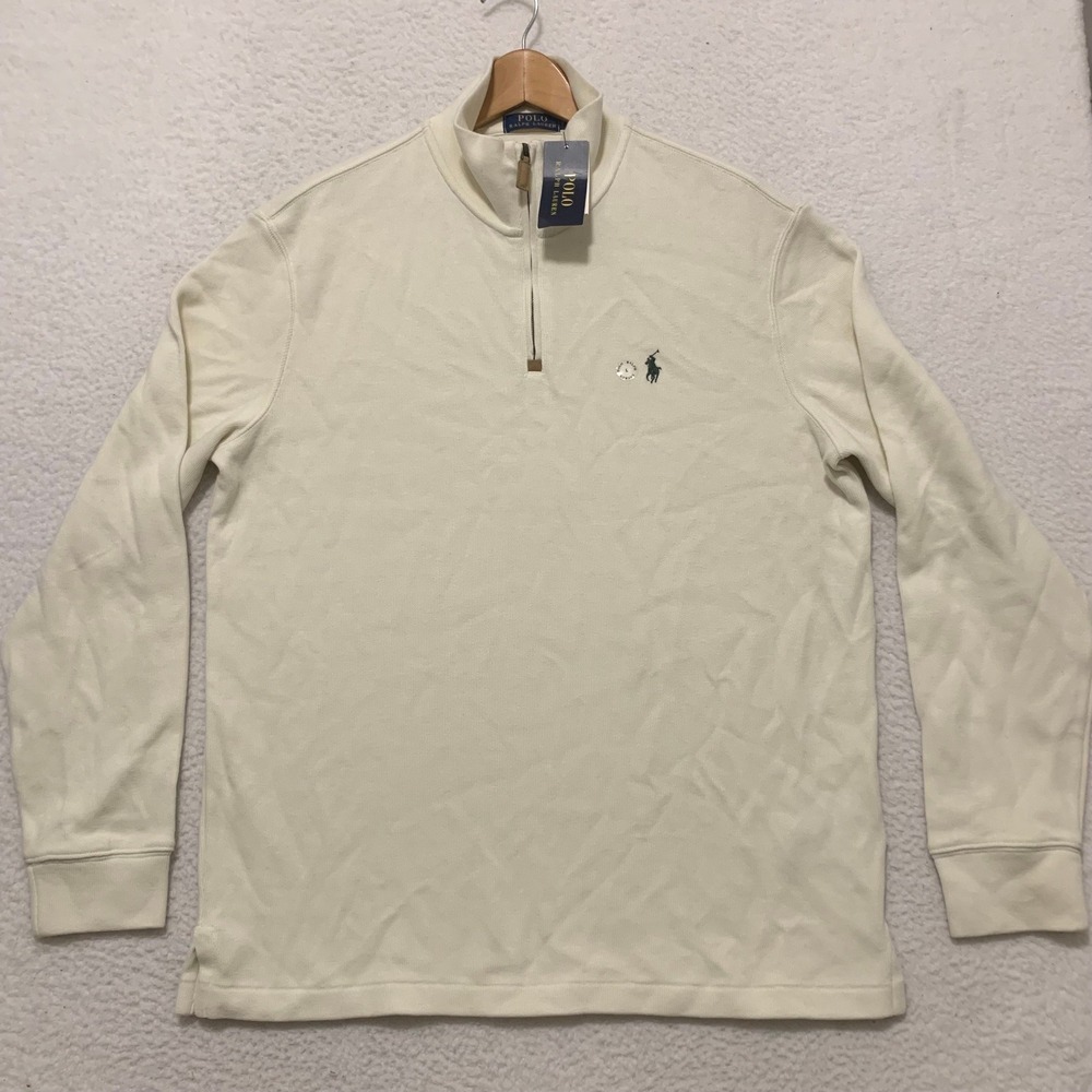 Polo Ralph Lauren 1/4 Zip Pullover Sweater Mens L 100% Cotton Casual Cream NWT!